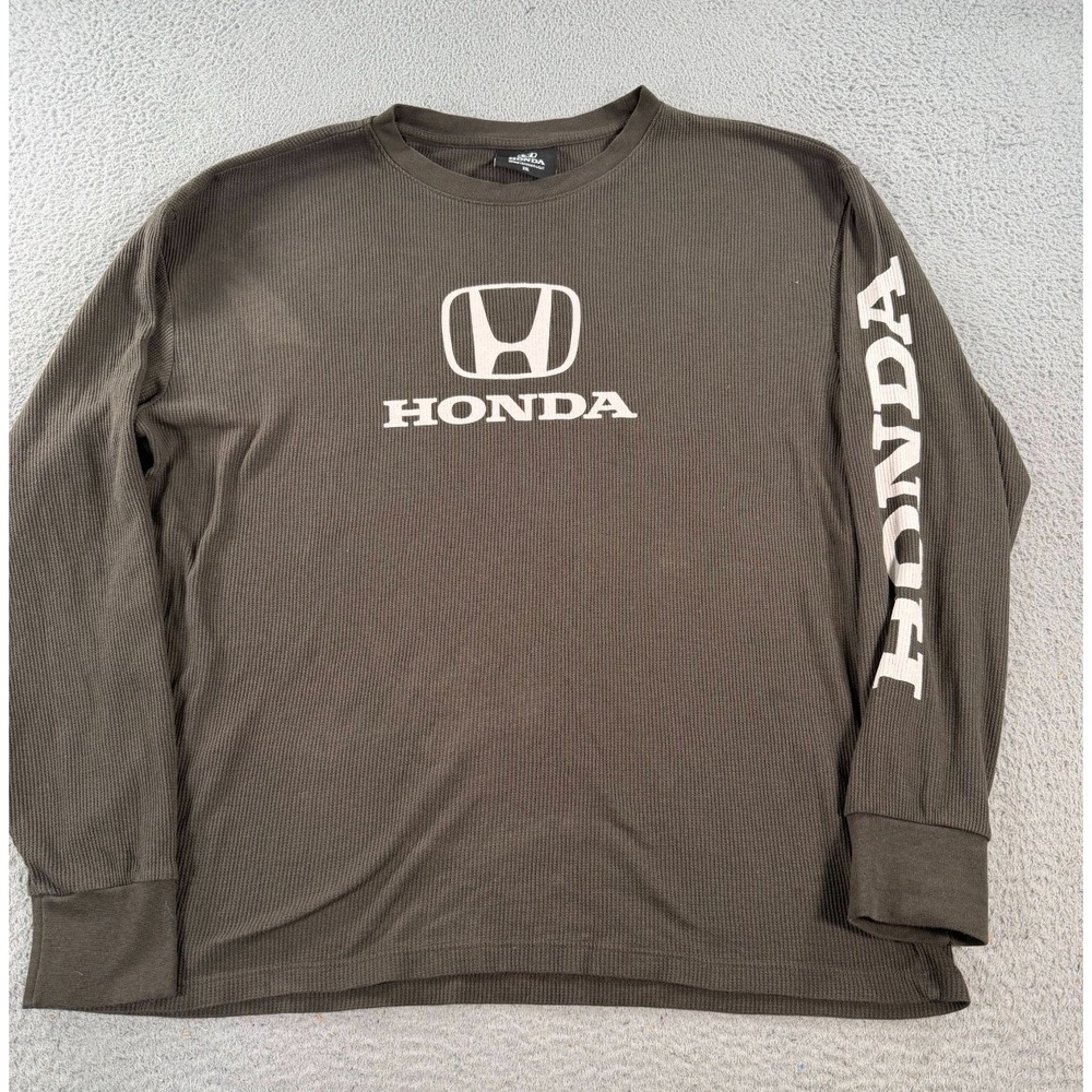 Honda Official Shirt Men 2XL Brown Thermal Long Sleeve Crew Neck Graphic Logo Te